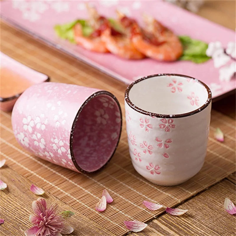 Ceramic Sakura Underglaze Kung Fu Tea Set Drinking Tea Cup Single Household Porcelain Cup Water Cup Tea Cup