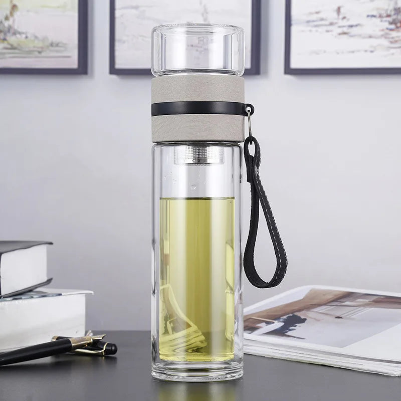 500ML Glass Water Bottles For Drink Tea With Infuser Double Wall Bottle For Water Brief Portable Outdoor ST195