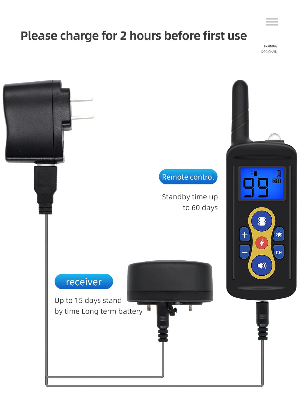 800m Dog Training Collar T-600 Waterproof Electric Pet Remote Control Rechargeable Bark Stop Receiver for All Sizes of Dogs