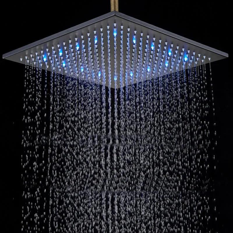 Black Chrome Nickel LED Rainfall Shower Head 8/10/12/16 inch LED Top Over Sprayer Heads Rainfall Shower Replacement Shower