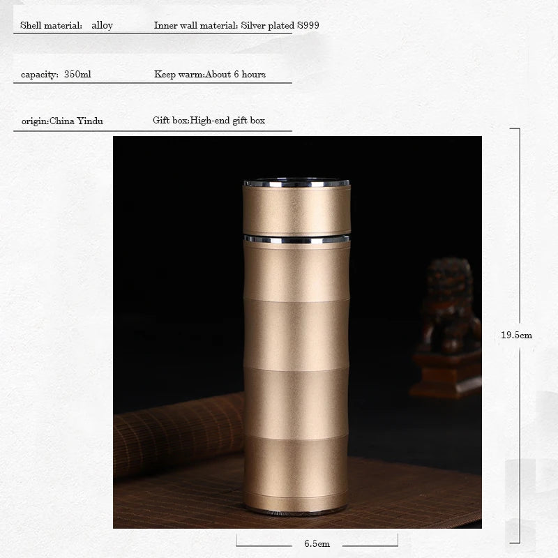 Sterling Silver 999 Vacuum Water Cup Sealed and Leak-proof Stainless Steel S999 Tea Cup Business Gift Car Thermos Cup 350ml