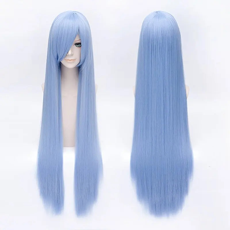 SuQ Women Men Long Straight Cosplay Wig Party Light Blue 40'' 100 Cm Heat Resistant Synthetic Hair Wigs