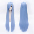 SuQ Women Men Long Straight Cosplay Wig Party Light Blue 40'' 100 Cm Heat Resistant Synthetic Hair Wigs