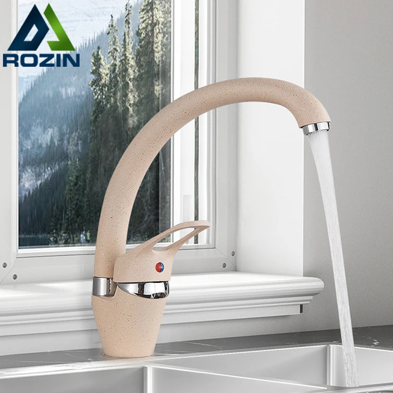 Rozin Beige Brass Kitchen Faucets 3 color 360 Rotated Swivel Spout Kitchen sink Crane Single handle Cold Hot Water Mixer Tap