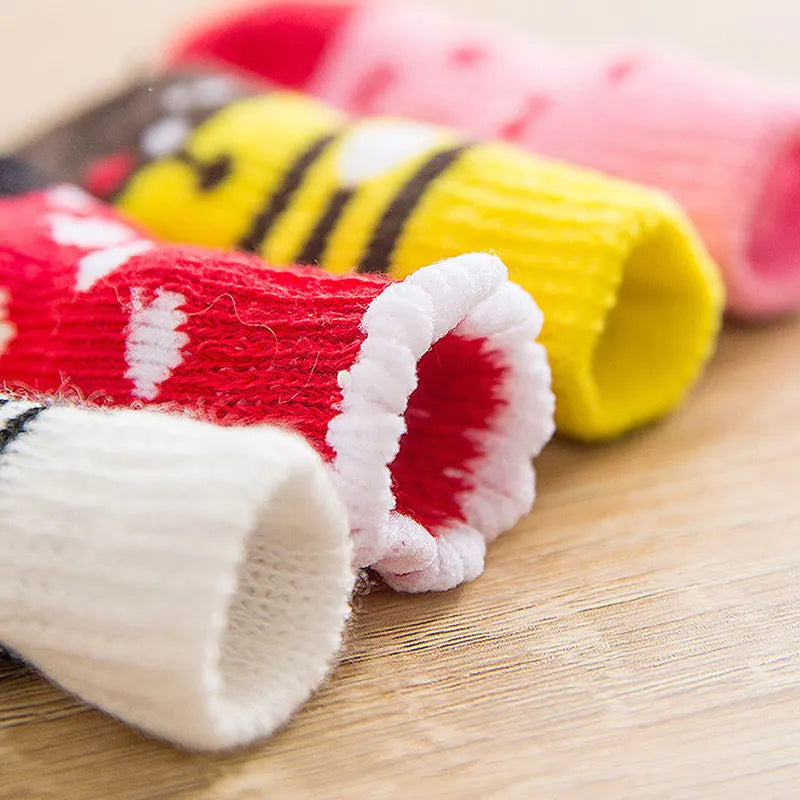 4Pcs Winter Pet Socks Non-slip Socks Dog Paw Protection Printed Socks For Chihuahua Teedy Pet Supplies Warm Cute Cartoon Casual