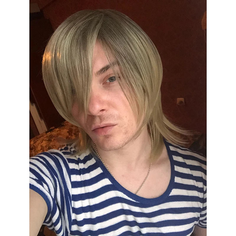 HAIRJOY Male Synthetic Hair  Wig Medium Length Straight  Cosplay Wigs Heat Resistant Fiber