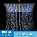 Black Chrome Nickel LED Rainfall Shower Head 8/10/12/16 inch LED Top Over Sprayer Heads Rainfall Shower Replacement Shower