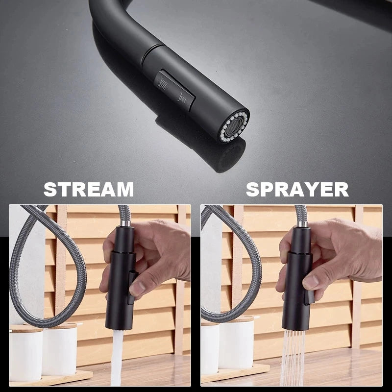 Black Sensor Kitchen Faucets Stainless Steel Smart Induction Pull Out Mixed Tap Single Handle Touch Control 360 Rotation Tap