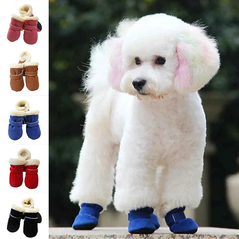 4pcs Pet Anti-slip Rain Snow Boots Footwear Waterproof Winter Dog Boots Socks Autumn Winter Thicken Warm Puppy Dog Socks Booties