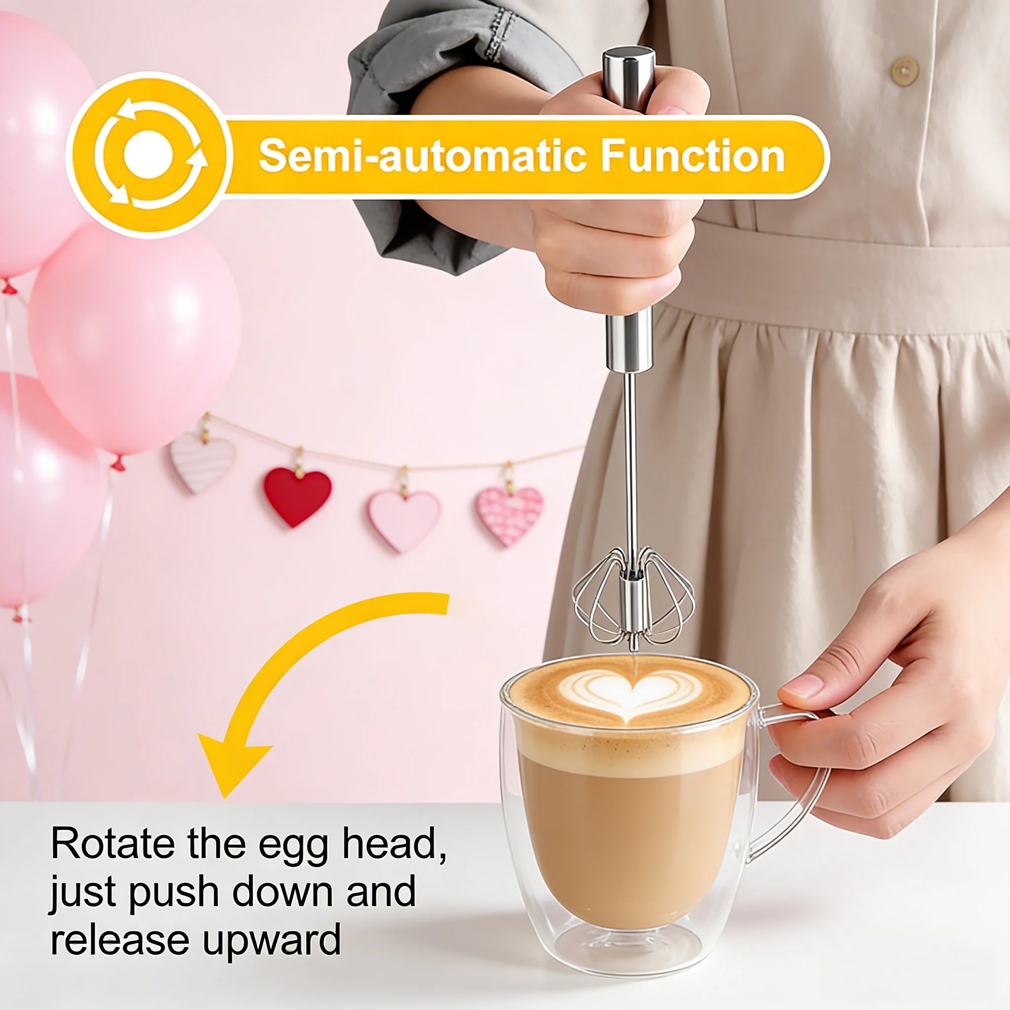 1-Second Mini Whisker, One Press Handheld Milk Frother &Egg Beater,Perfect Valentine's Day Gift for Home Bakers & Coffee Lovers