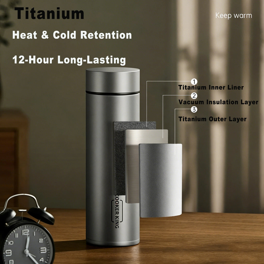COOKER KING 450ML Pure Titanium Vacuum Tumbler with Tea Strainer, Hot Cold Cup for Office Travel, Men Women Gift