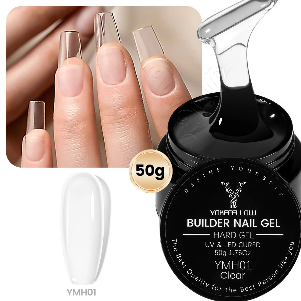 YOKEFELLOW 50g Builder Gel Nail Polish Large Capacity Nude Pink Hard Gel for Nail Extension Strong Self-Levelling Long Lasting