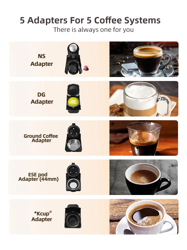 HiBREW 5 in 1 Multiple Capsule Coffee Machine Hot/Cold DG Cappuccino Nes Small Capsule ESE Pod Ground Coffee Cafeteria 20Bar H2B
