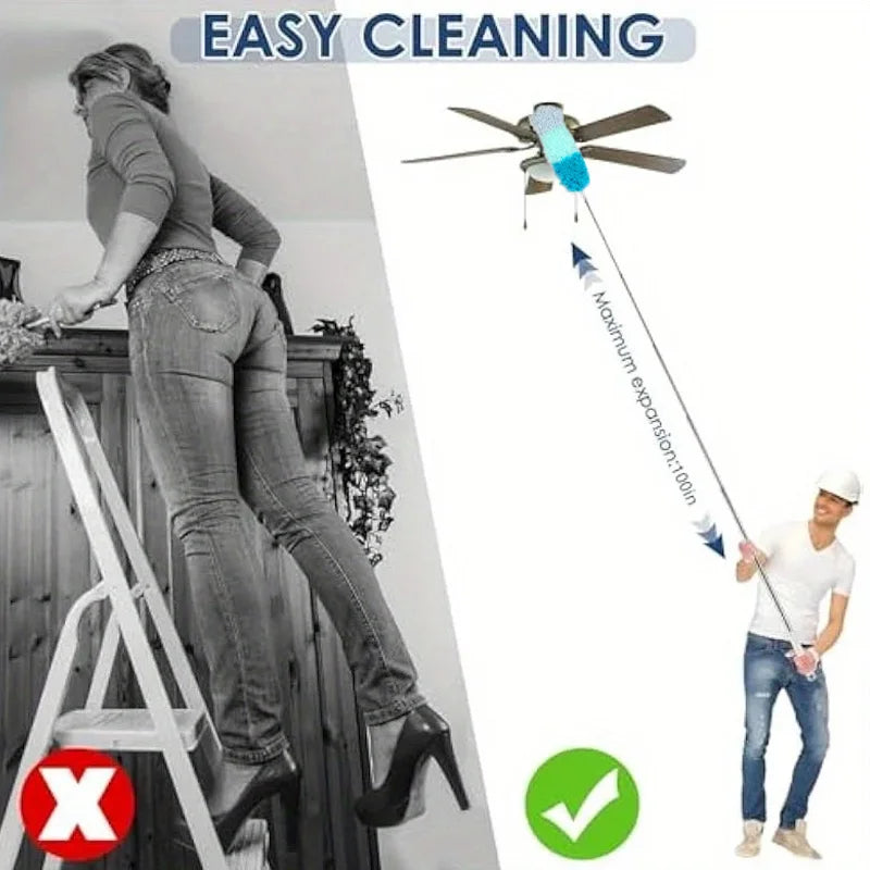 Telescopic Duster – Microfiber, Ceiling Cleaning, Extendable Handle, Multi-Head Replacement, No Climbing Needed