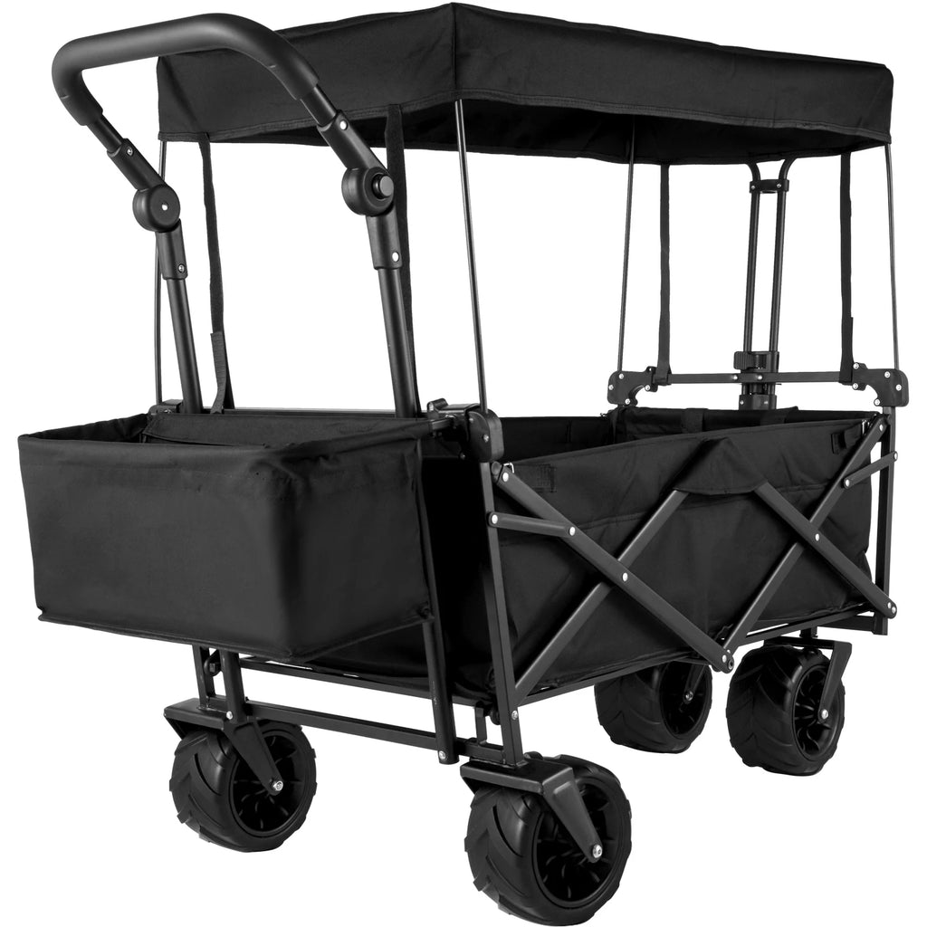 SucceBuy Folding Wagon Cart Adjustable Handle Bar Removable Canopy Oxford Cloth Collapsible Shopping Outdoor Camping Beach Cart