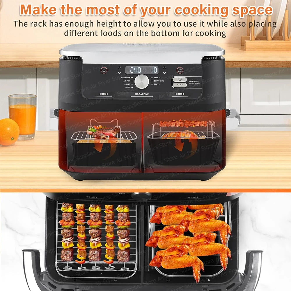 2Pcs Air Fryer Rack for Ninja Foodi Flex 10.4L AF500EU Stainless Steel Dehydrator Racks Grill for BBQ Oven Airfryer Accessories