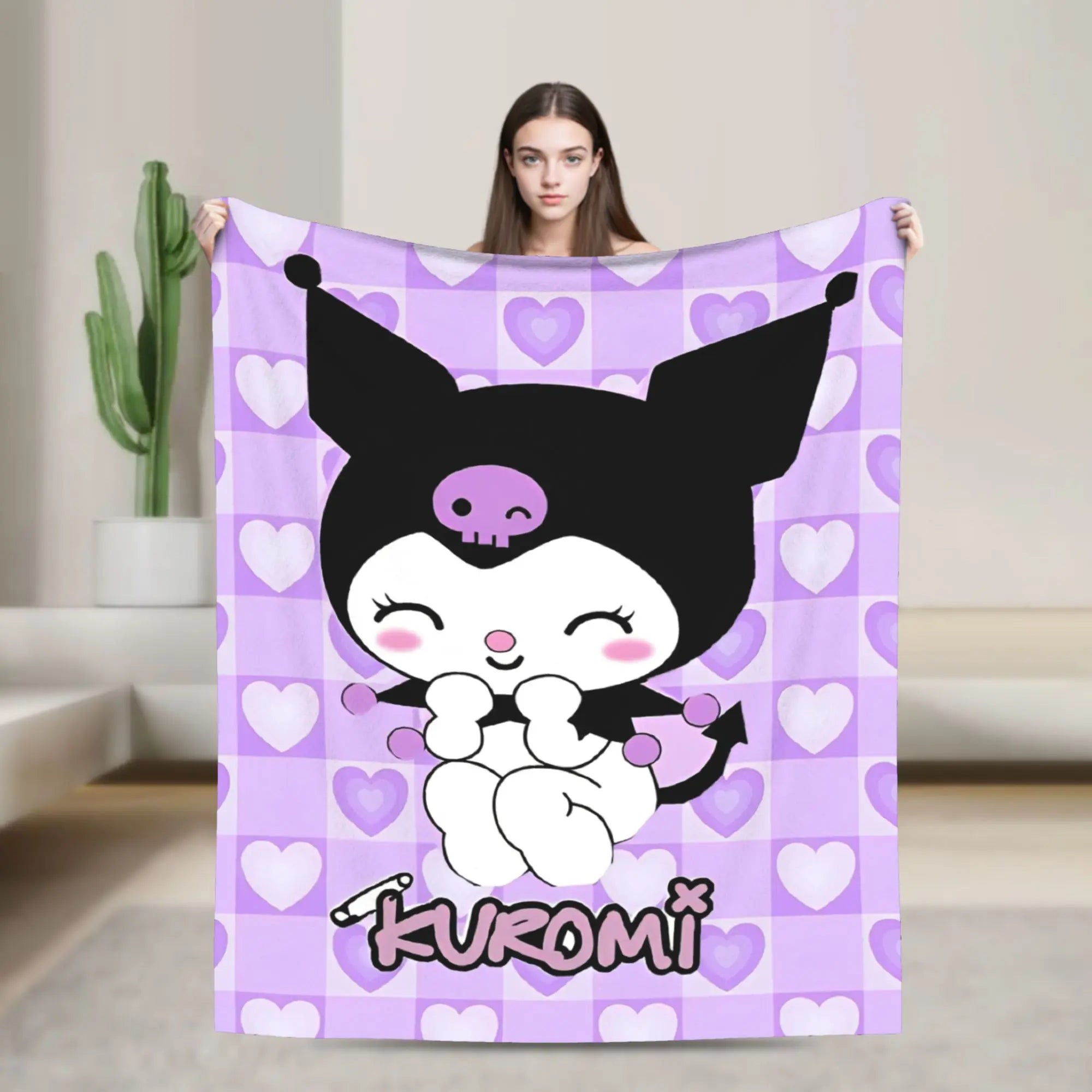 Kuromi Cute Cartoon Blanket Fleece Decoration  Portable Super Warm Throw Blanket for Home Outdoor Quilt