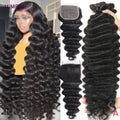18A Top Quality Loose Deep Wave Human Hair Bundles With Lace Closure Frontal HD Transparent Lace Double Weft Wholesale Plucked