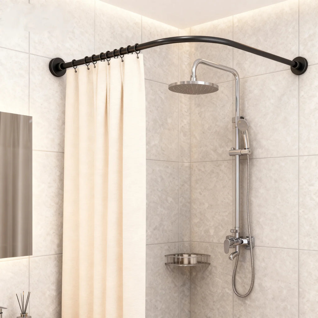 L Shape Shower Curtain Rail Corner No Drilling Stainless Steel Telescopic Rod Bathtub Bathroom Wardrobe Changing Room