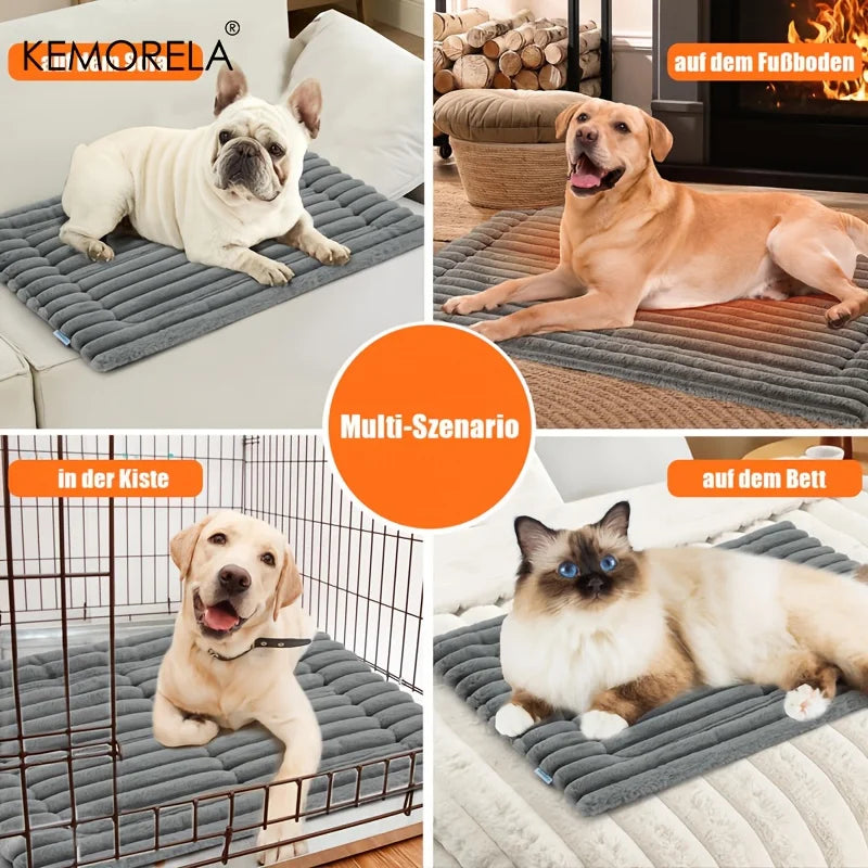 Soft Extra Large Dog Bed Dog Bed Mat for All Seasons, Non-Slip Striped Plush Dog Crate Sleep Mat for Small and Large Dogs