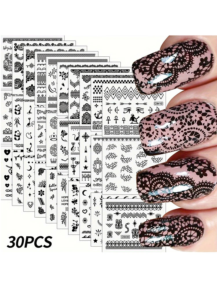30 retro black and white nail stickers Egypt Egyptian cat nail stickers 3 sets of nail decorative stickers are suitable for nail