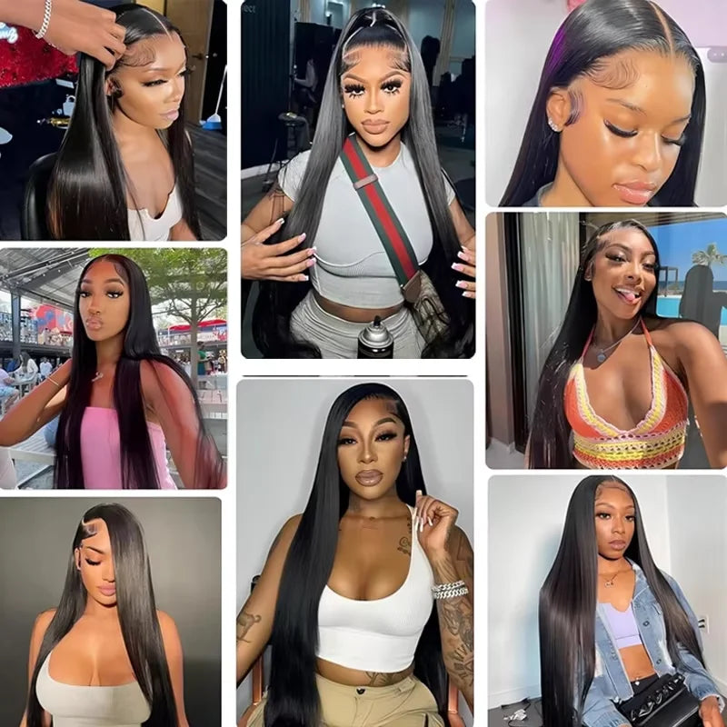 220% 40 42 Inch 13x6 Bone Straight HD Lace Front Human Hair Wigs Brazilian Pre Plucked 250 Density Lace Frontal Wig For Women