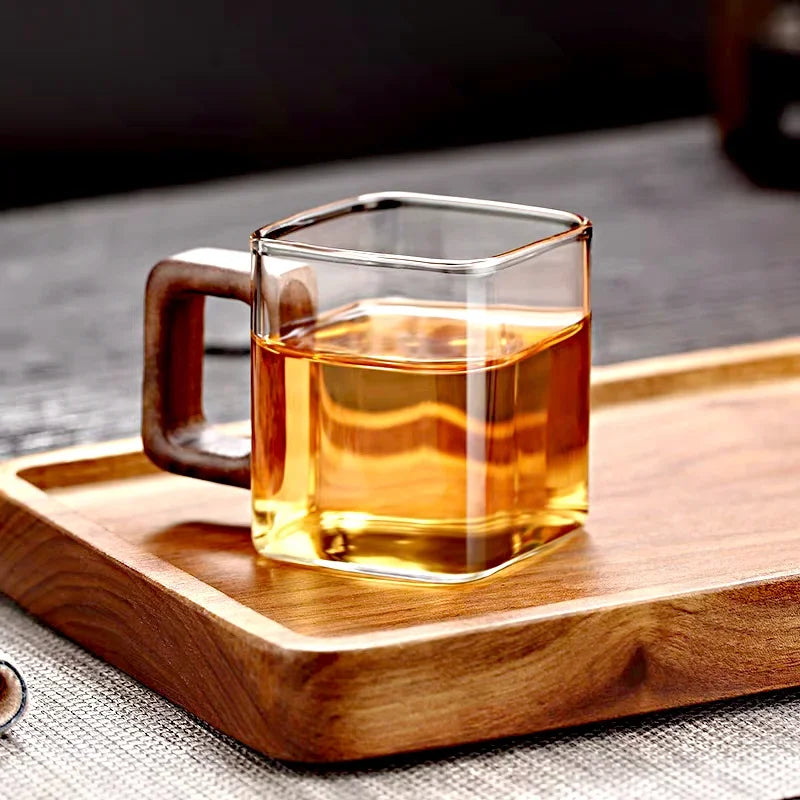 [homeeee] Mini Espresso Glass Mug with Walnut Wooden Handle - 90ml