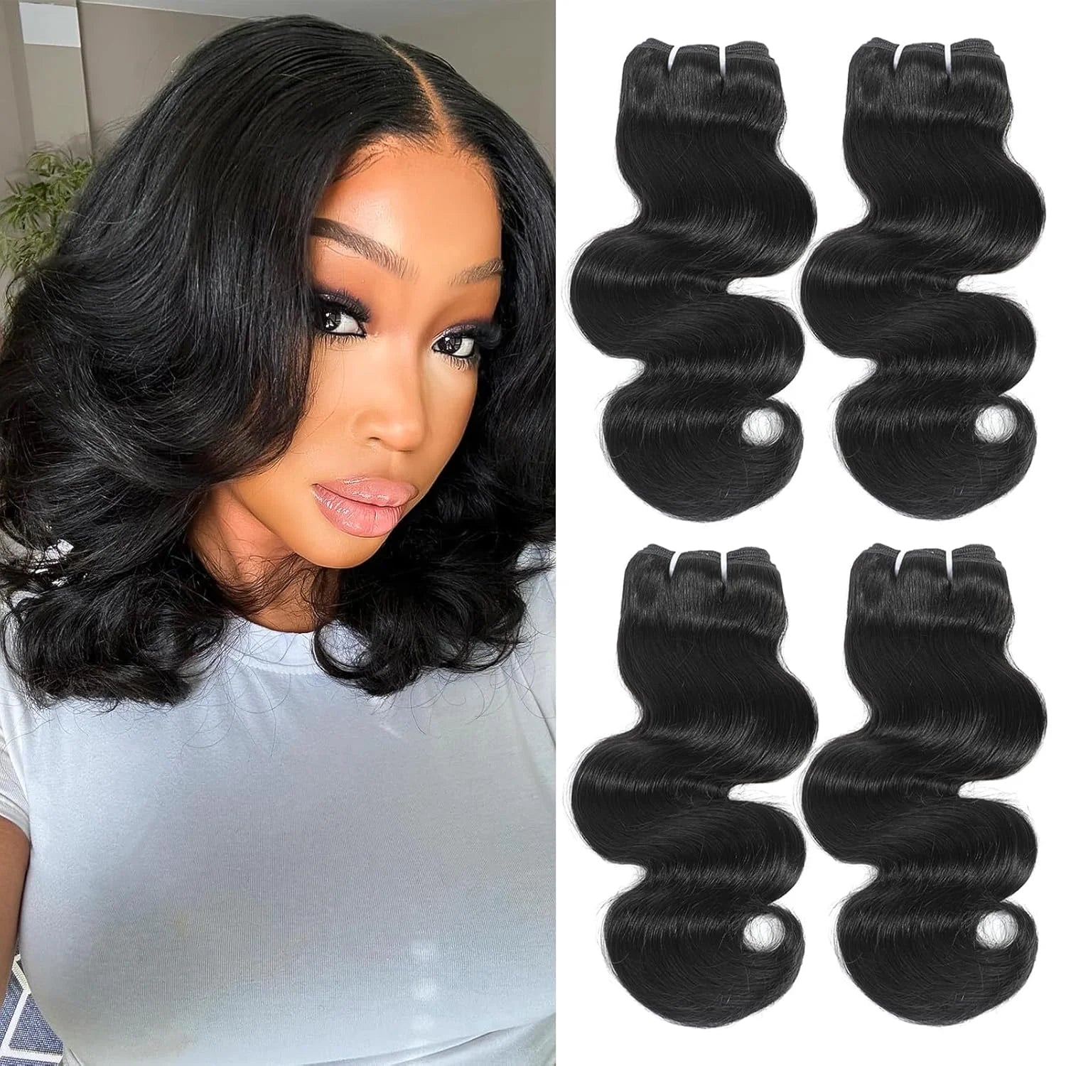 12 Inch Human Hair Bundles Natural Color 4 Bundles 12A Brazilian Virgin Hair 100% Unprocessed Quick Weave Straight Human Hair