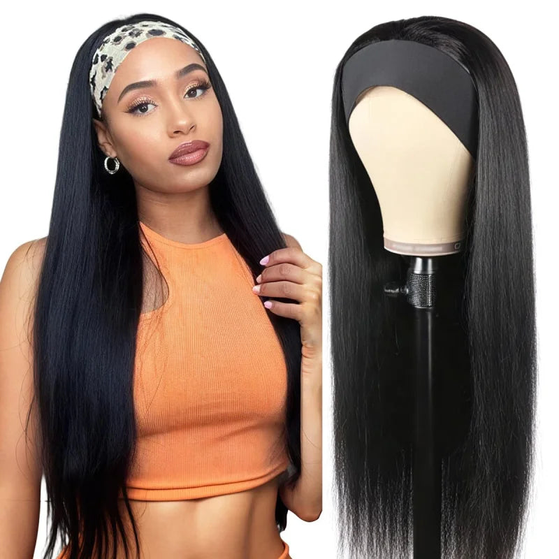 Long Straight Headband Wig 28 Inch Synthetic Headband Wigs For Women Glueless None Lace Front Wig Black Color