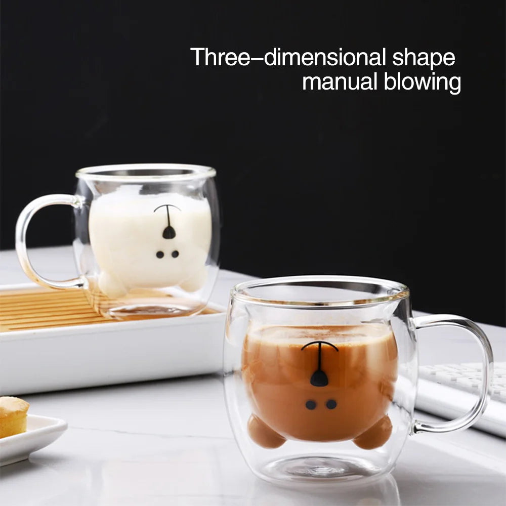 201-300ML Double Wall Glass mug Creative Cute Bear Coffee Mugs Milk Juice Tea Mug Cup Valentine's Day Child Lover Christmas Gift