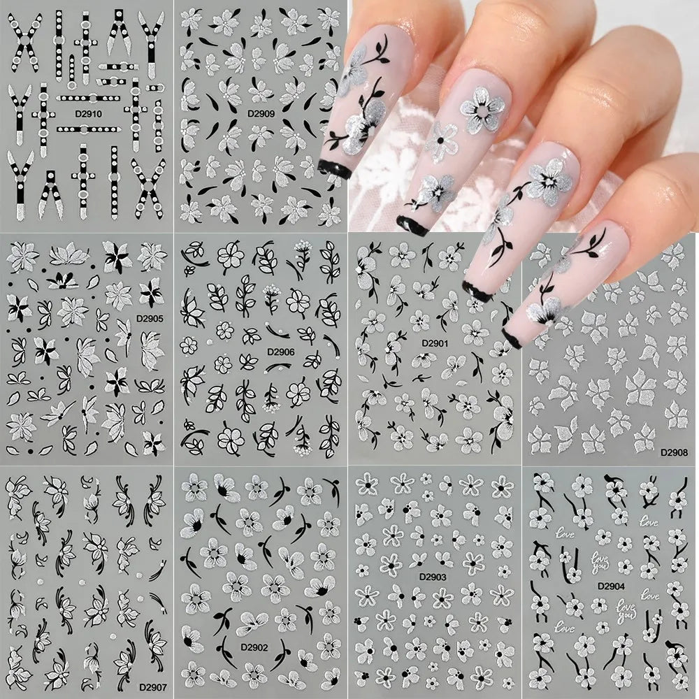 1pcs Gothic Punk Black Line Nail Art Sticker Glitter Black Bandage Design Adhesive Nail Decals DIY Stripes Manicure Accessories
