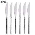 6/12/15Pcs Sliver Heavy Cutlery Stainless Steel 304 Tableware Western Dinner Set Mirror Hammer Pattern Handle Knife Fork Spoon
