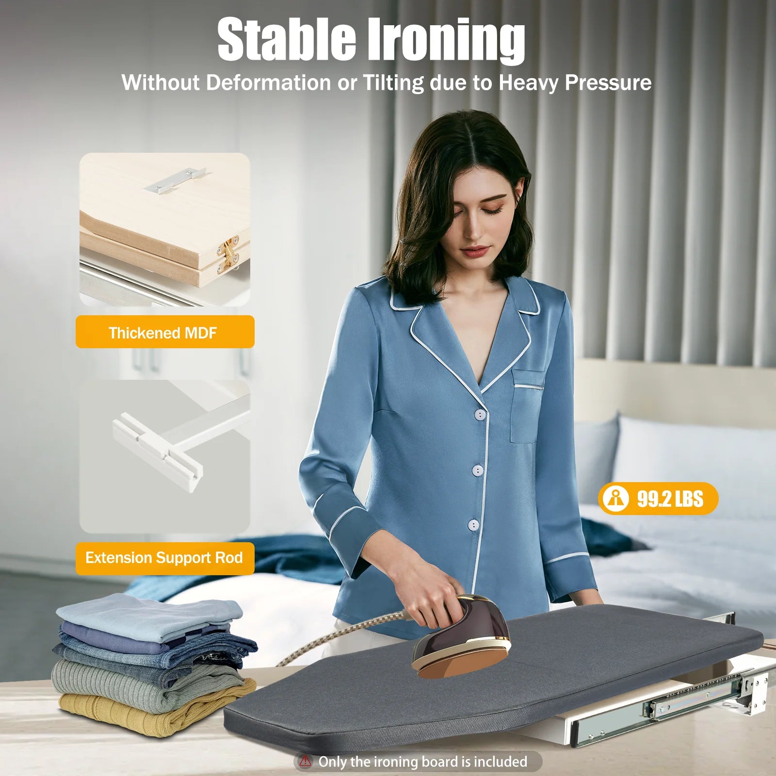 Folding Ironing Board for Cabinet, 180° Rotation Built-in Retractable Pull Out Ironing Board, Quiet Slide,Space Saving,Load 45kg