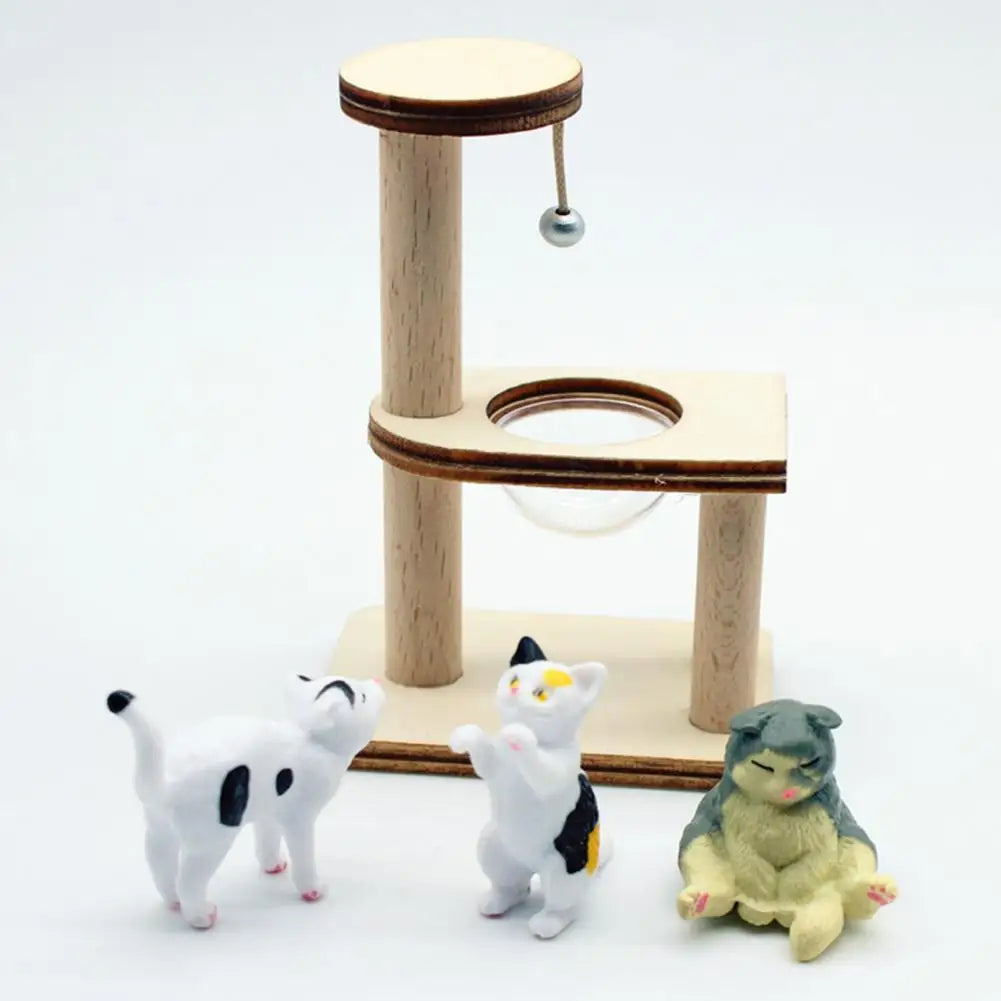 Small Cat Figurines for Dollhouse Miniature Wooden Cat Climbing Frame Pet Cat Tree Tower Toys for Dollhouse Decoration Small