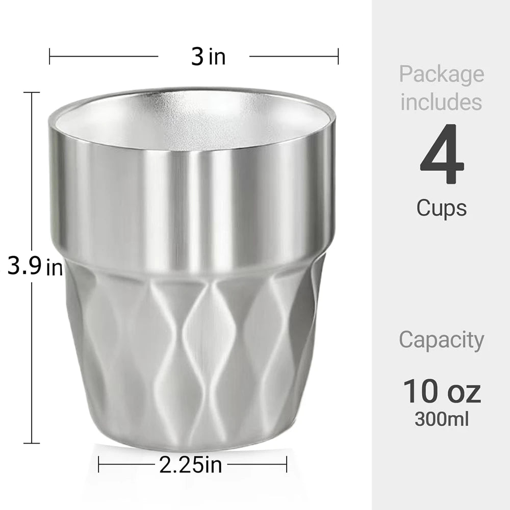 4 Pack Mugs Stainless Steel Cup Metal Cups 10oz Double Layer Insulated 300ml Metal Drinking Glasses for Camping Outdoors Party