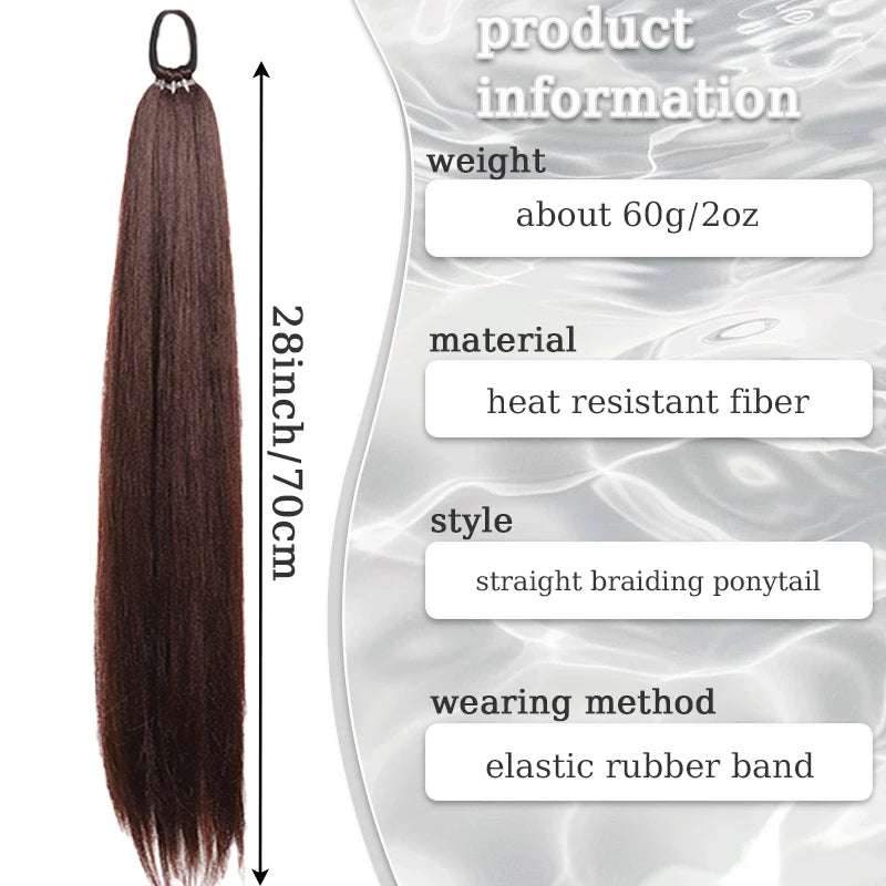 Synthetic Long Hair Ponytail Extensions Wig for Braiding 28inches Straight Ponytail Hairpiece with Hair Tie for Women Daily Use