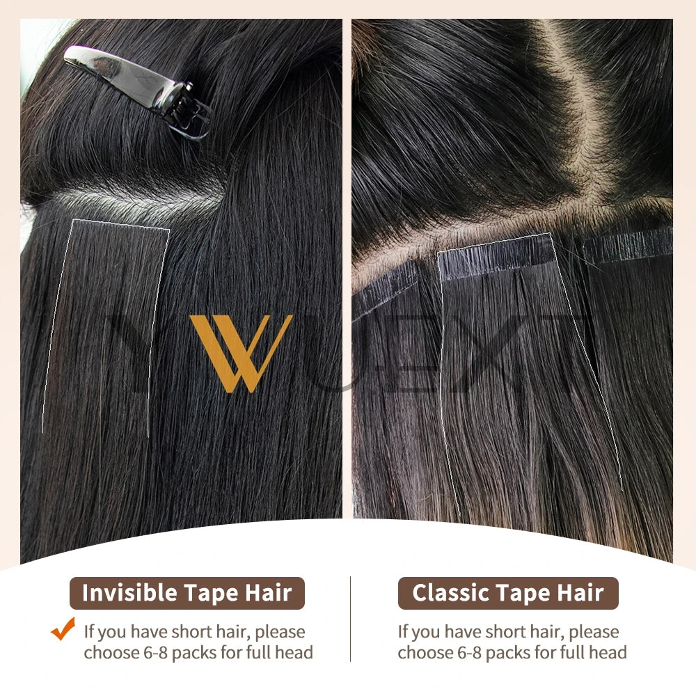 YWUEXT Invisible PU Skin Weft Hair Extensions Natural Straight Machine Remy Seamless Adhesive Tape In Human Hair 10pcs/pack
