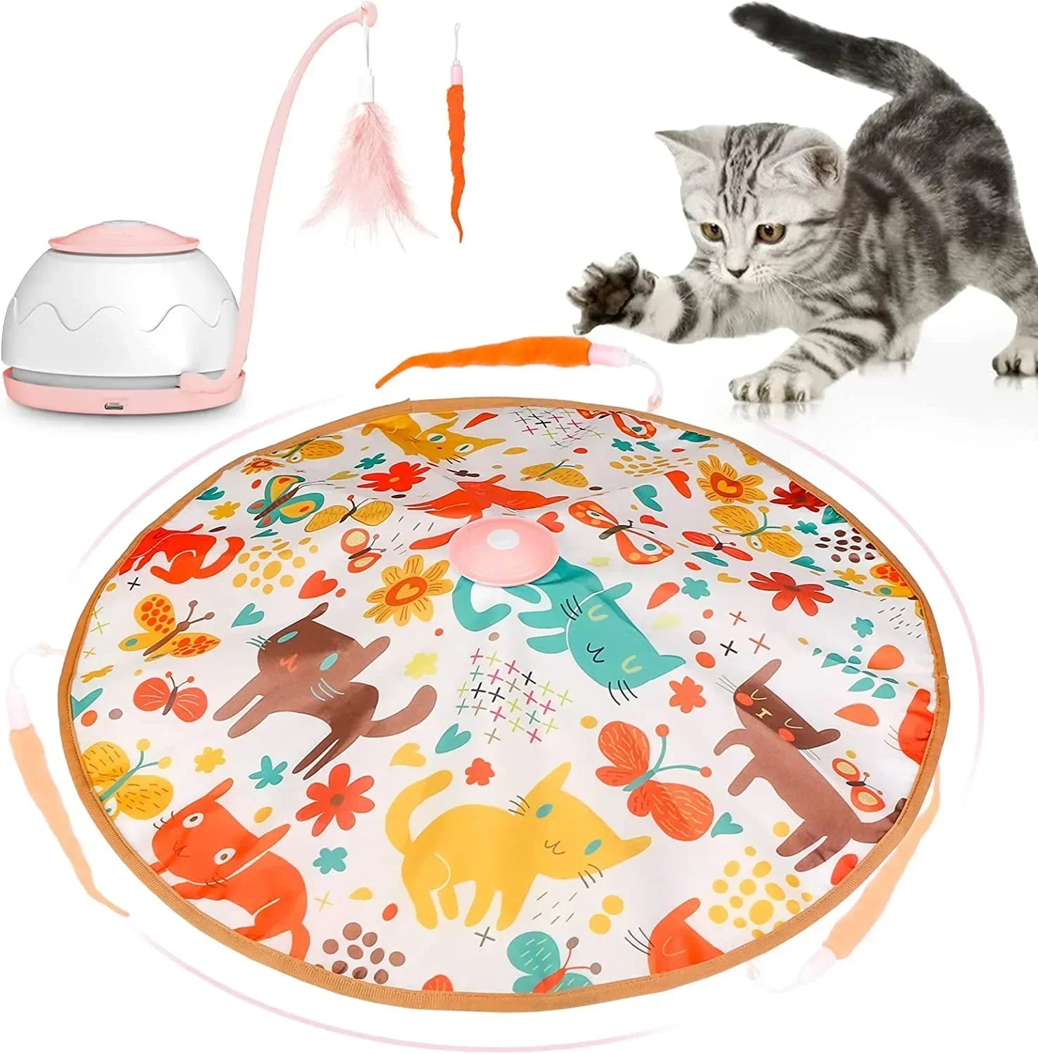 Cat Tower 3 Modes Interactive Motorized Wand Kitten Toys Electronic Exercise Pet Toy for Indoor Cats Automatic Motion Cat Toys