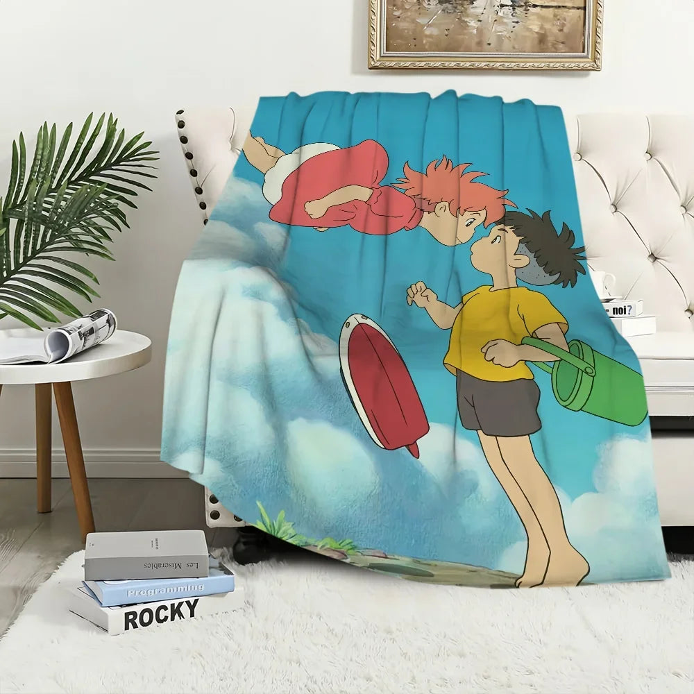 Blanket Plush Nap P-Ponyo Sofa Anime rug for Living Room Warm Cute Office Bedroom Film kawaii Birthday Home Travel Kid Gifts
