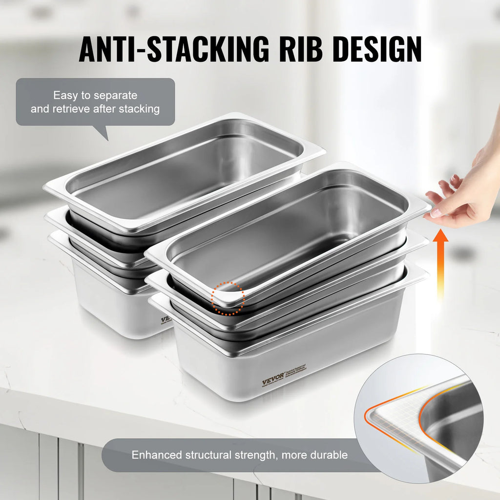 SucceBuy 6 Pack Buffet Chafing Dishes 3.8L Gastronorm Pans Steam Table Pans Tray Stainless Steel Food Container for Party BBQ