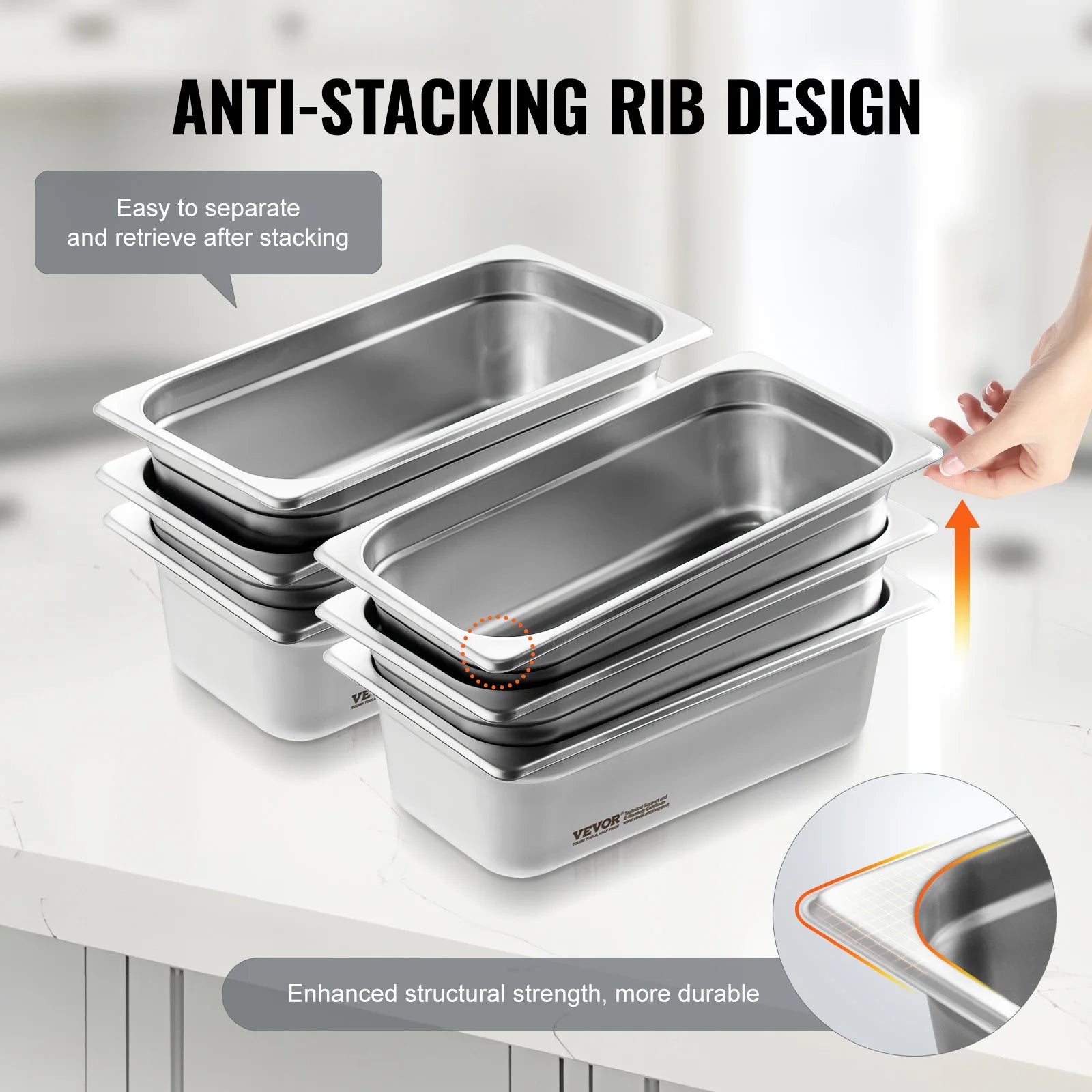 SucceBuy 6 Pack Buffet Chafing Dishes 3.8L Gastronorm Pans Steam Table Pans Tray Stainless Steel Food Container for Party BBQ