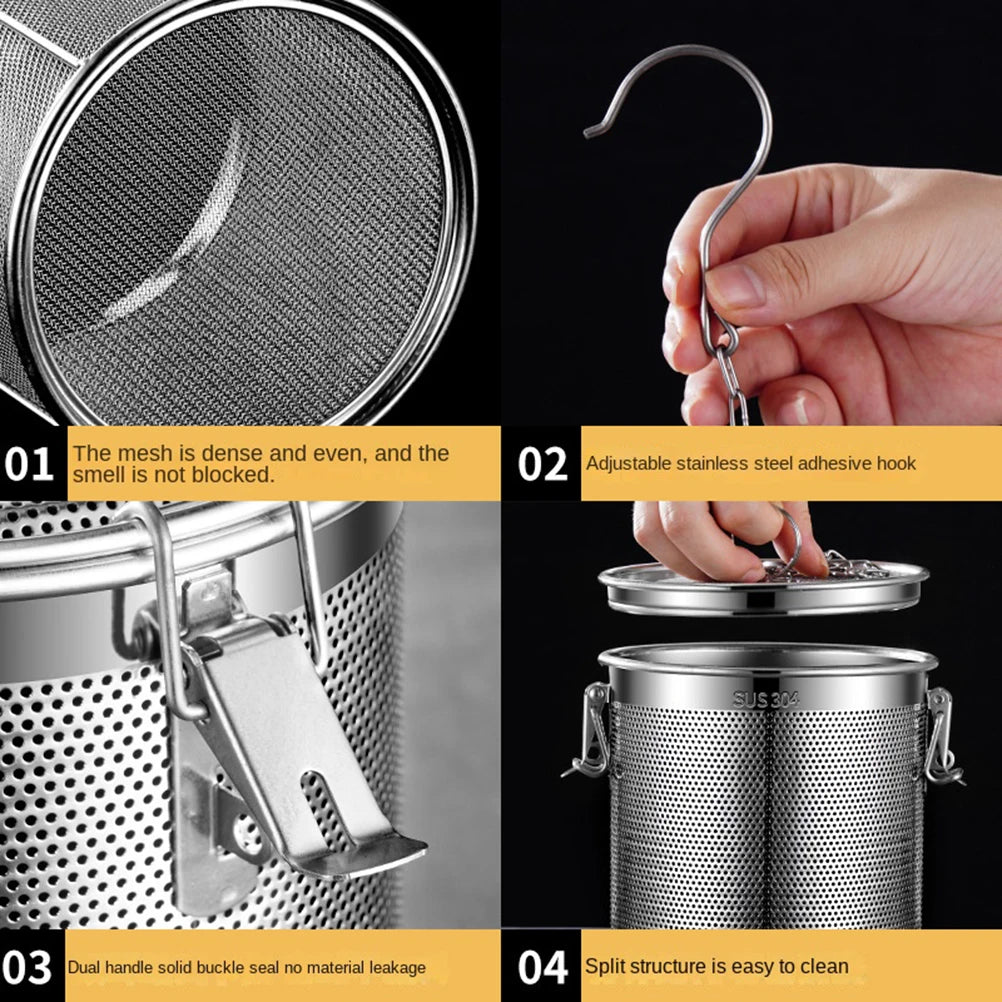 Strainer Stainless Steel With Lid Chain Hook Fine Mesh Strainer Cookware Food Mesh Pot Cooking Brine Basket Accessories