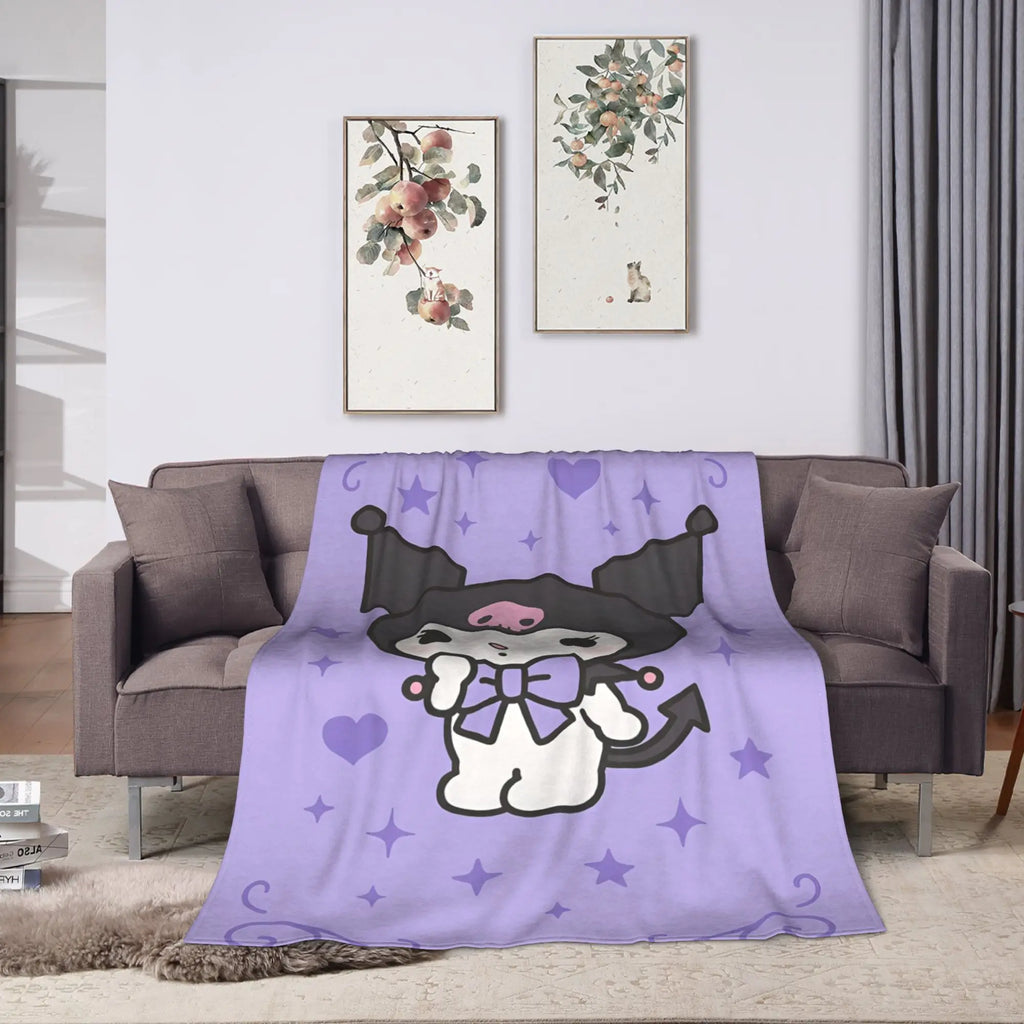 Kuromi Cute Cartoon Blanket Fleece Decoration  Portable Super Warm Throw Blanket for Home Outdoor Quilt