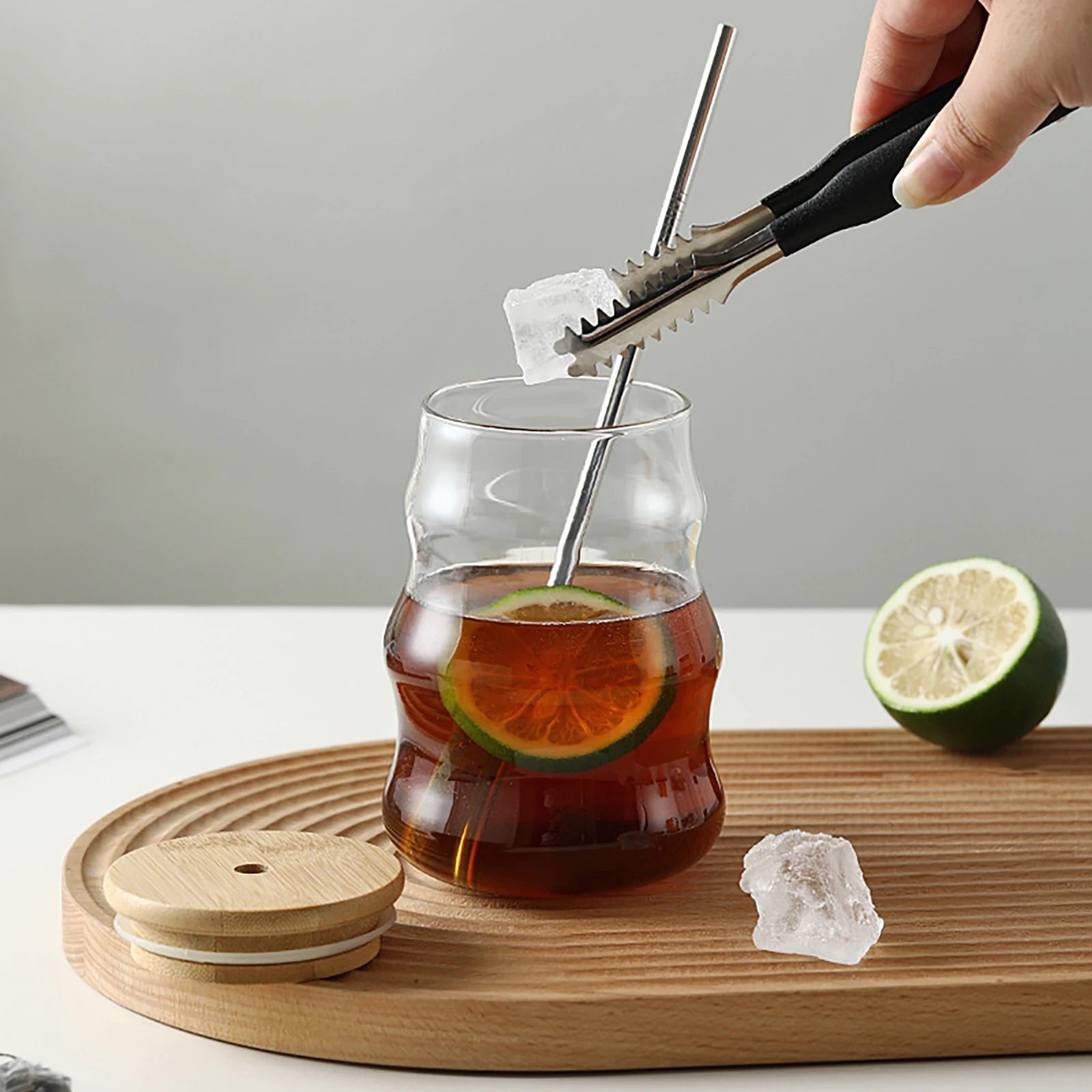 500ml Glass Tumblers Cups With Straw Mason Jar Clear Juice Coffee Milk Cup With Bamboo Lids Drinkware Stripe Beer Mug
