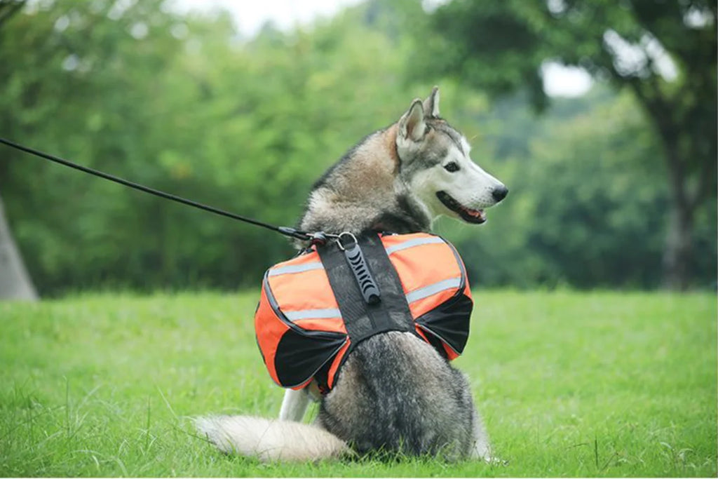 Pet Outdoor Backpack Large Dog Reflective Adjustable Saddle Bag Harness Carrier for Traveling Hiking Camping Safety