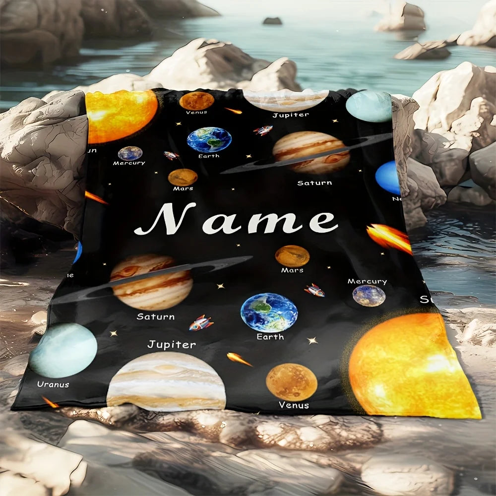 Customized Black Planet Flannel blanket,suitable for sofas,beds,travel,camping,living rooms-a warm gift for family and friends