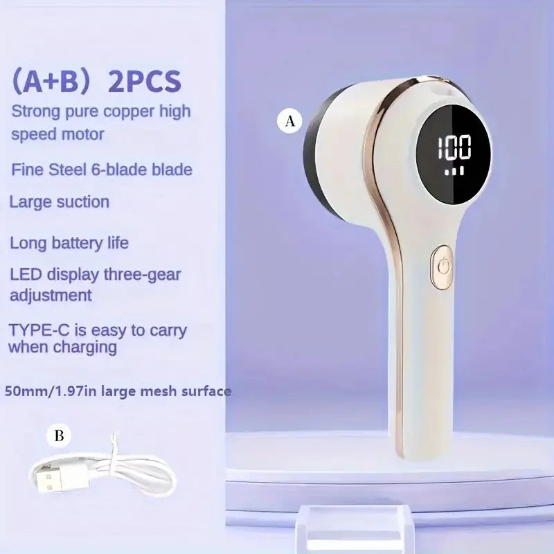 Fabric Shaver, Lint Remover Rechargeable, Electric Portable Sweater Defuzzer with 3 Speeds, 6 Leaf Blades, Digital LED Display t