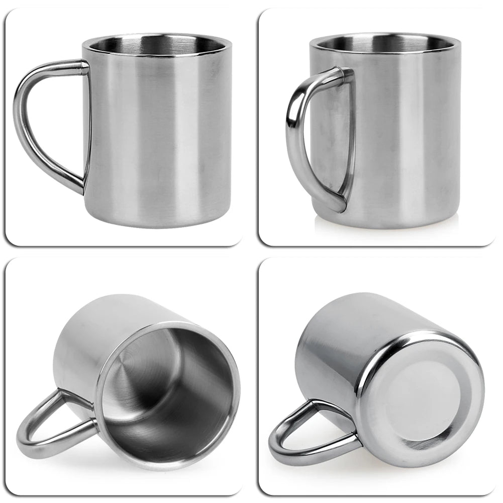 1-5PCS 220ML Stainless Steel Coffee Cup Double Wall Mug Anti-Heat Aniti-Scalding Cup Outdoor Travel Metal Drinking Cup