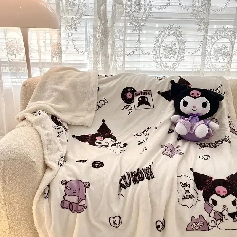 Kuromi Anime Blanket Kawaii Furry Blankets And Throws Blankets For Winter Custom Blanket Bed Blanket Microfiber Fabric Home