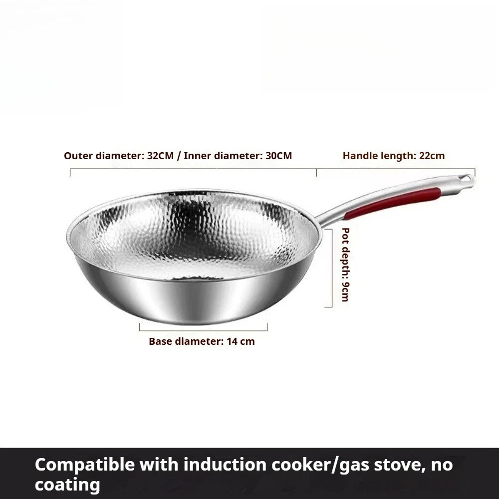 Stainless Steel Frying Pan Nonstick Cooking Skillet Household Flat Bottomed Uncoated Wok Easy to Clean for Home Kitchen Cookware